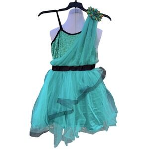 Weissman Dance‎ Costume Dress Broach Womens MA Green Aqua Ballet Lyrical Tutu